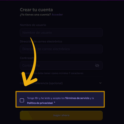 Confirma los términos de uso de Roobet